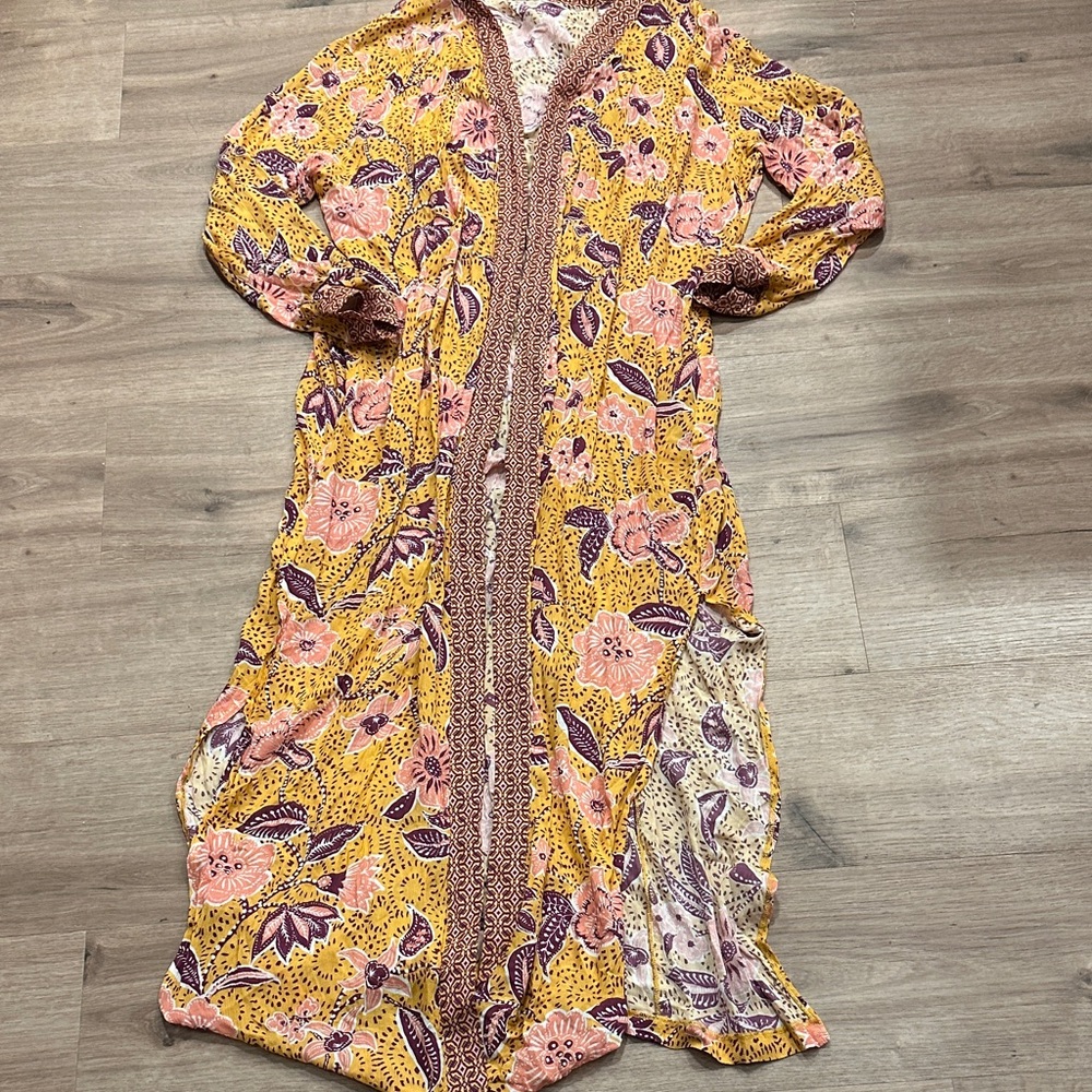 Elegant Floral Long Swim cover up in Yellow and Pink